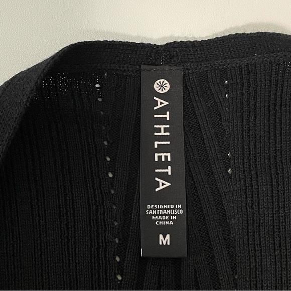 Athleta Solstice Wrap Wool Blend Open Front Cardigan Sweater Black Medium - Picture 12 of 14